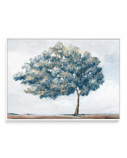 Blue Golden Tree | Framed Canvas Art Print