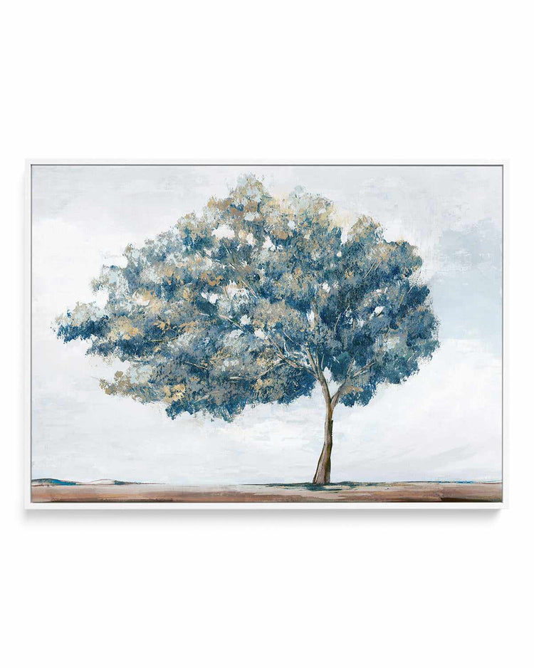 Blue Golden Tree | Framed Canvas Art Print