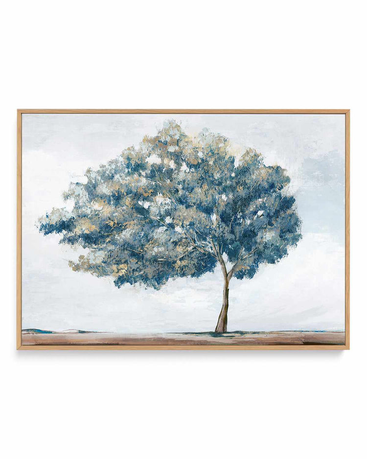 Blue Golden Tree | Framed Canvas Art Print