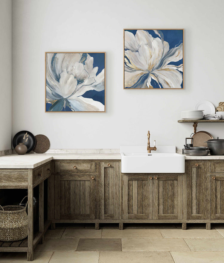 Butterfly Flower I Blue | Framed Canvas Art Print