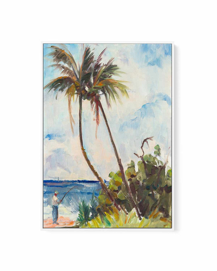 Fishing Under Palms by Richard A. Rodgers | Framed Canvas Art Print