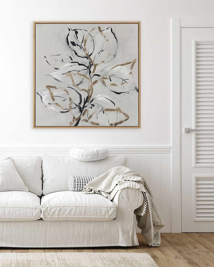 Golden Floral II | Framed Canvas Art Print