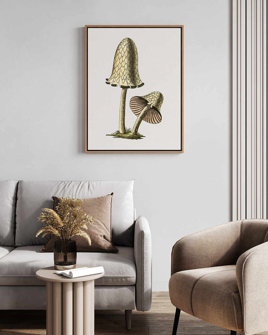 Inky Cap Edible Mushroom Vintage Illustration | Framed Canvas Art Print