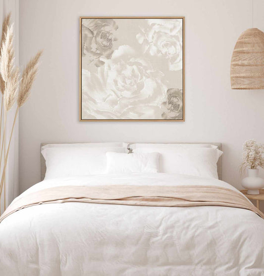 Neutral Florals II | Framed Canvas Art Print