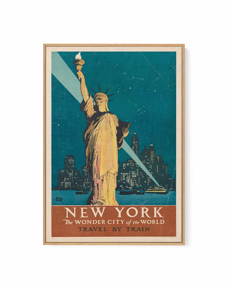 New York Statue of Liberty Vintage Travel Poster | Framed Canvas Art Print