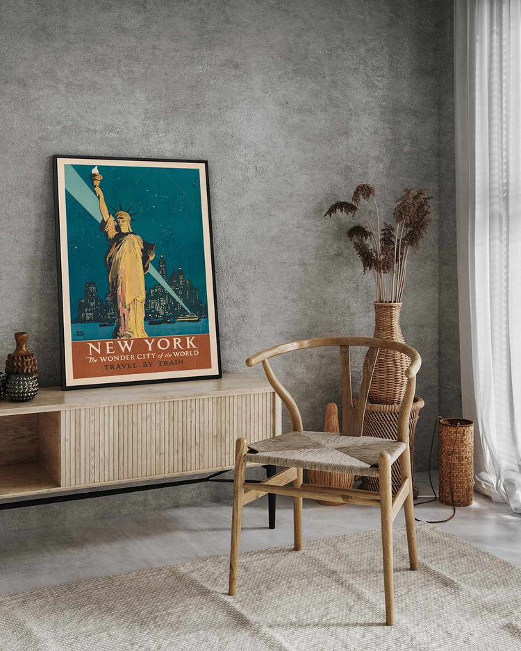 New York Statue of Liberty Vintage Travel Poster | Framed Canvas Art Print