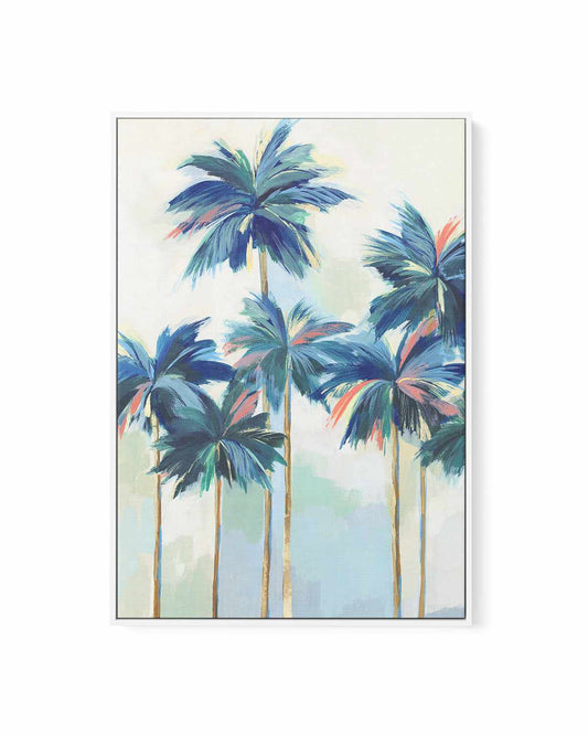Sunset Teal Palms I | Framed Canvas Art Print