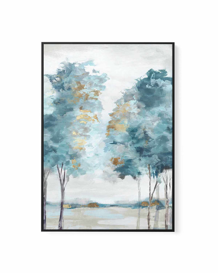 Teal Blue Forest I | Framed Canvas Art Print