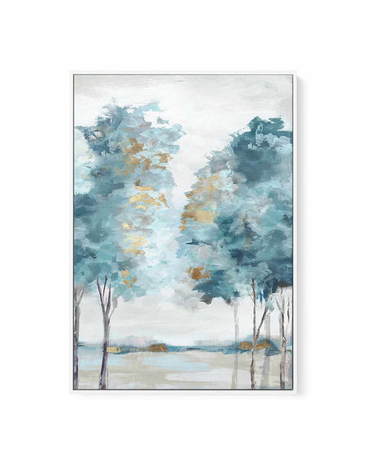 Teal Blue Forest I | Framed Canvas Art Print