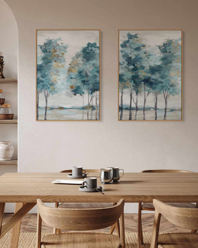 Teal Blue Forest I | Framed Canvas Art Print