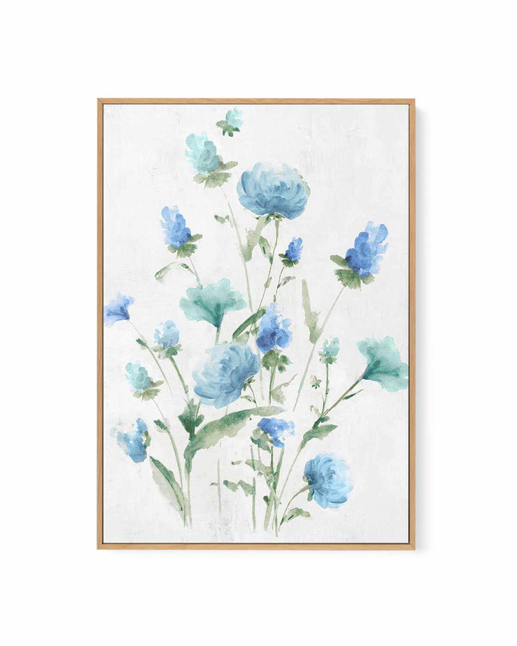 Tinted Blue Petals I | Framed Canvas Art Print