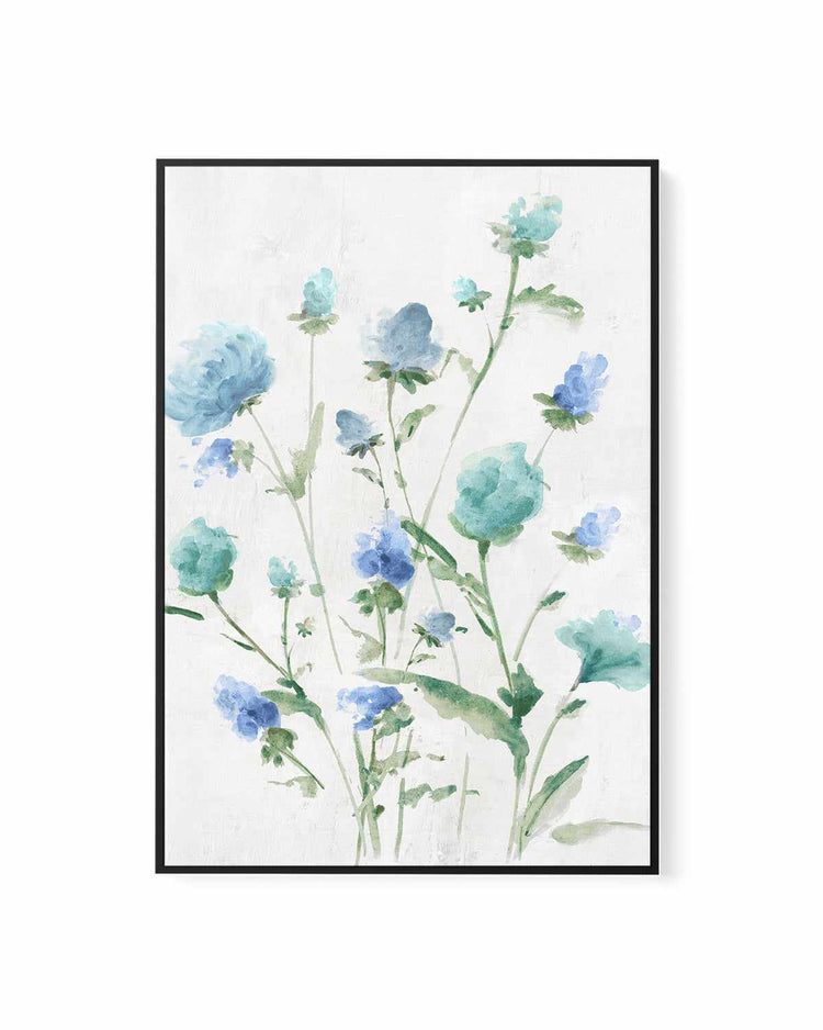 Tinted Blue Petals II | Framed Canvas Art Print