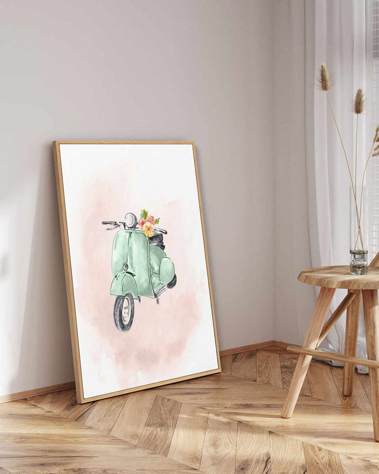 Green Bike framed canvas wall art print