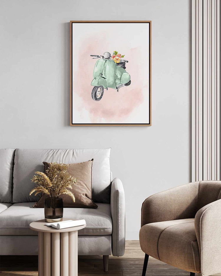 Green Bike framed canvas wall art print