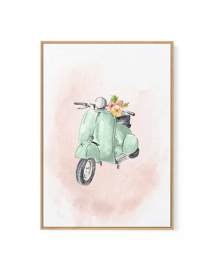 Green Bike framed canvas wall art print
