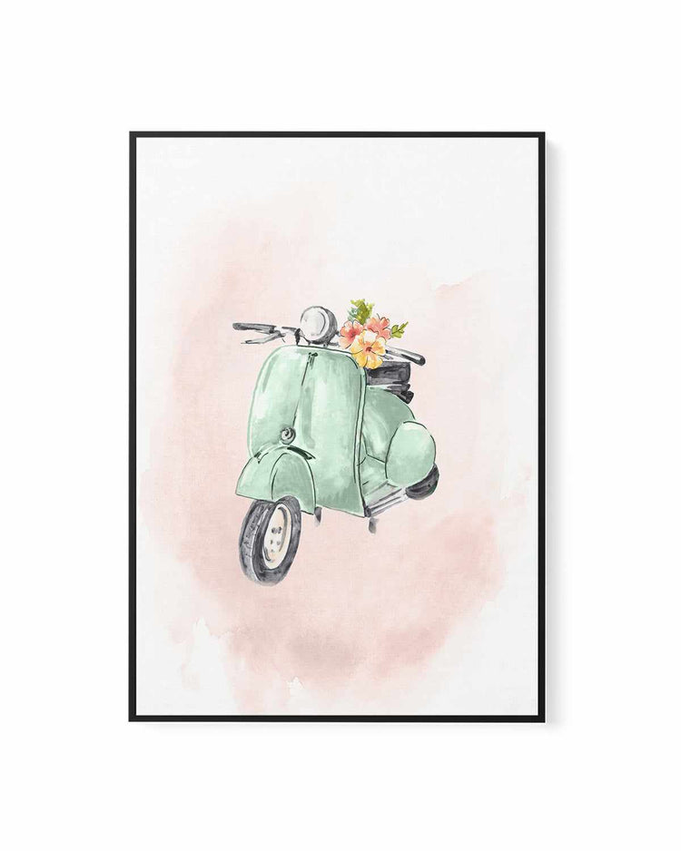 Green Bike framed canvas wall art print