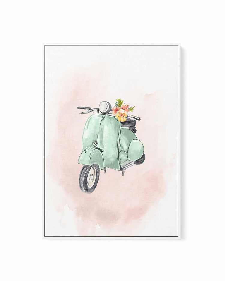 Green Bike framed canvas wall art print