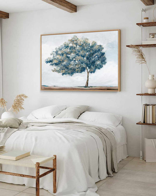 Blue Golden Tree | Framed Canvas Art Print