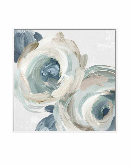 Brush Strokes Blue Flowers | Framed Canvas Art Print