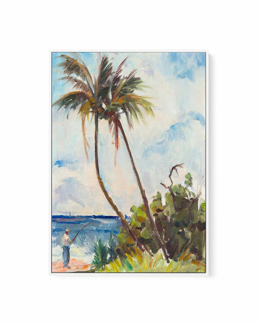Fishing Under Palms by Richard A. Rodgers | Framed Canvas Art Print