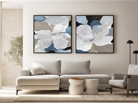 Grey Flowers I SQ | Framed Canvas Art Print