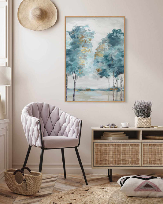 Teal Blue Forest I | Framed Canvas Art Print