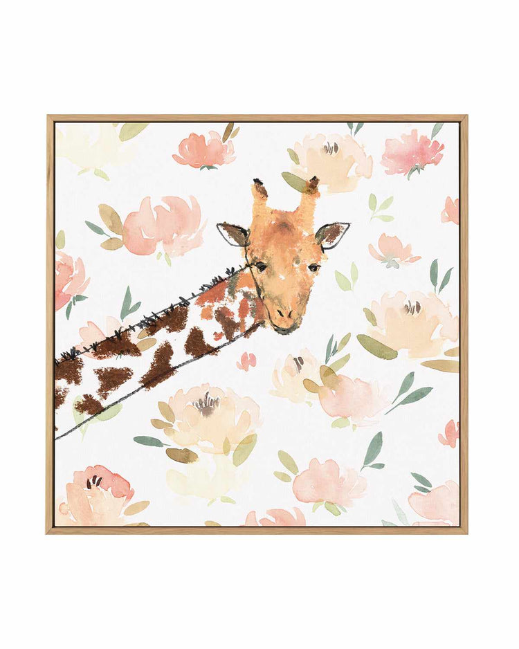 Floral Giraffe | Framed Canvas Art Print
